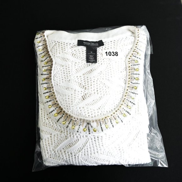 WHITE HOUSE BLACK MARKET Ivory Rhinestone Tunic - Size Medium - Picture 11 of 12